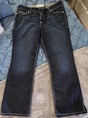 Ariat Dark Indigo Denim Slit Hem Bootcut Jeans with White Stitching